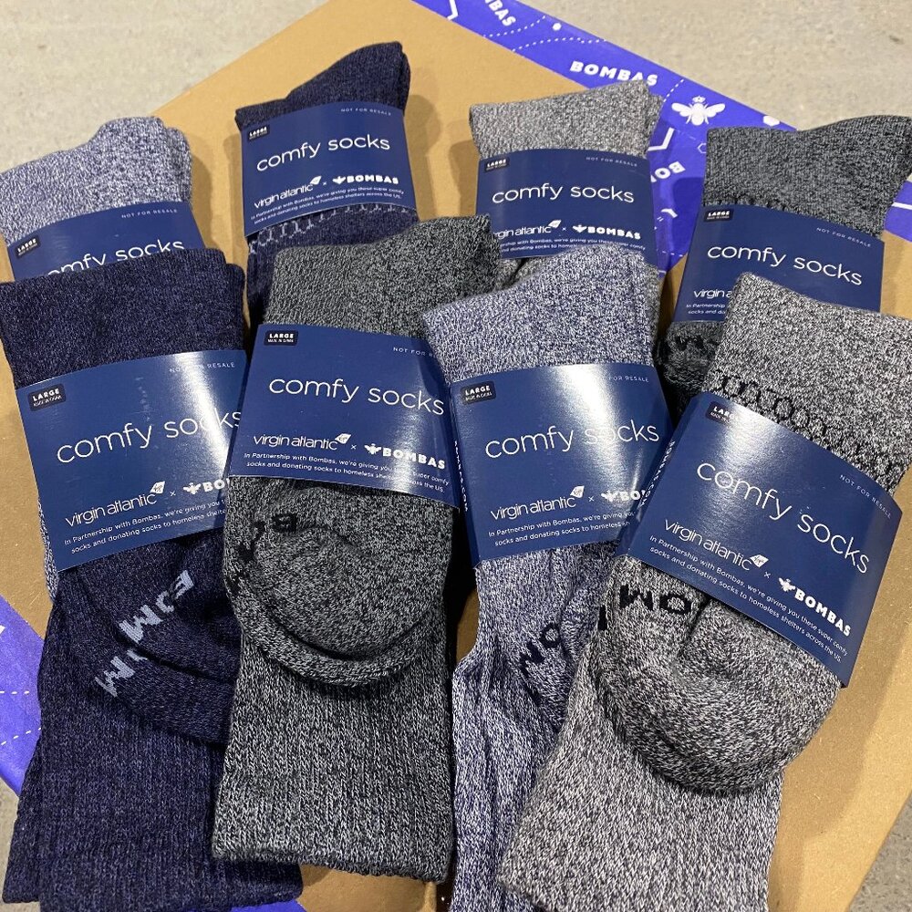[8 Pairs] BNWT BOMBAS x Virgin Atlantic Calf Socks LARGE - Grey